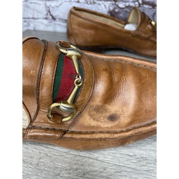 Gucci Brown Leather Web Horsebit Dress Loafers Shoes Men’s Sz 10.5D US/44EU Read - Picture 8 of 16